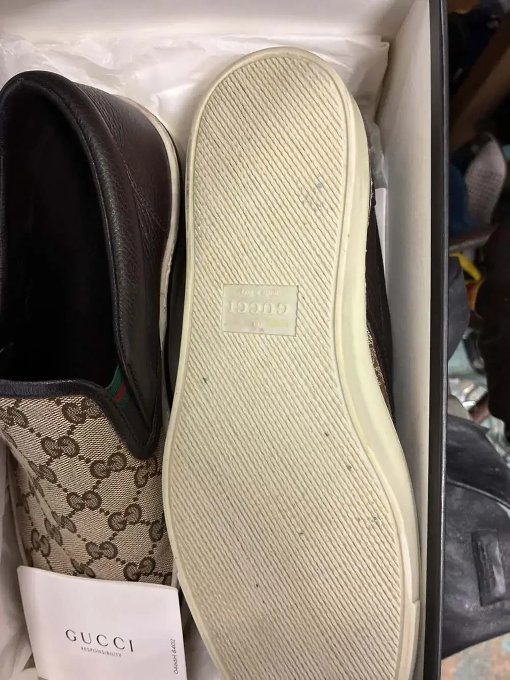 Gucci GG Supreme Canvas Slip-On Sneakers with Leather Trim